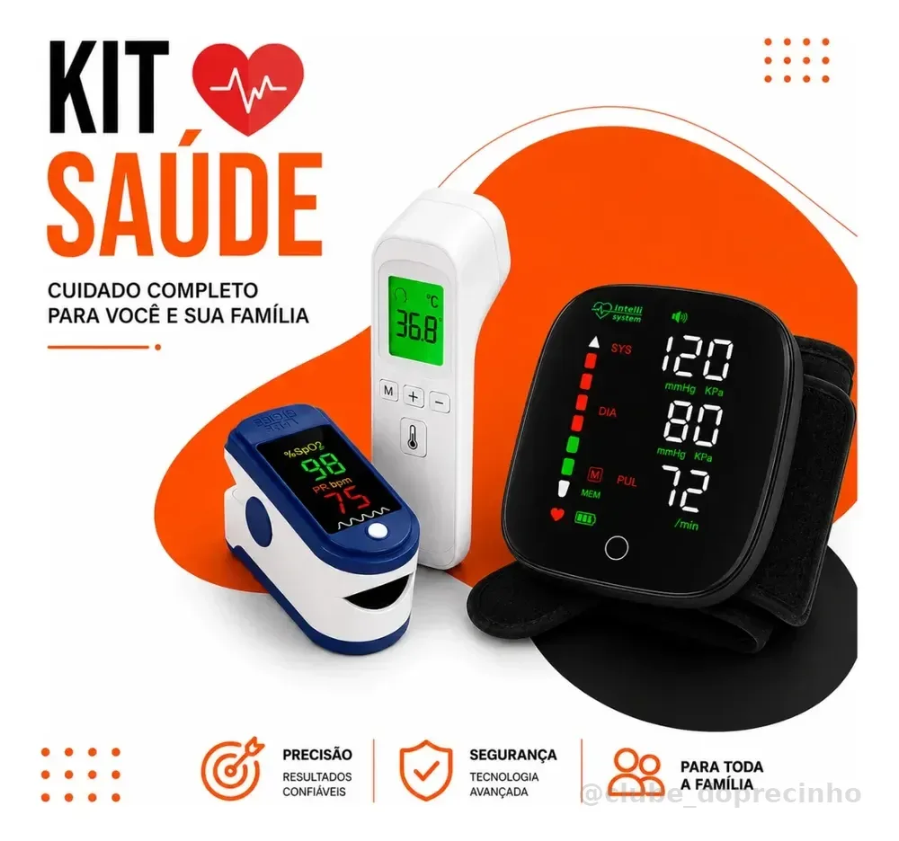 Kit Saúde Combo 3 Em 1 Aparelho Pressão Oxímetro Termômetro