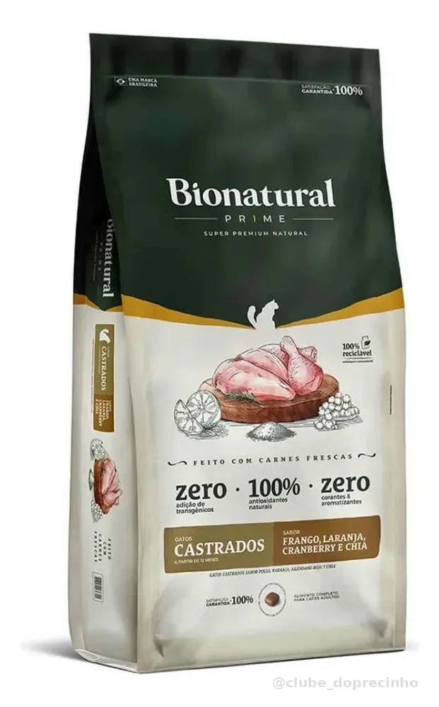Ração Bionatural Para Gatos Castrados Sabor Frango 7,5kg