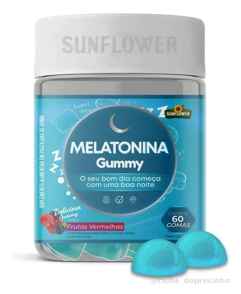 Suplemento Nutricional Goma de Melatonina Sunflower Sabor Frutas Vermelhas 60 Unidades