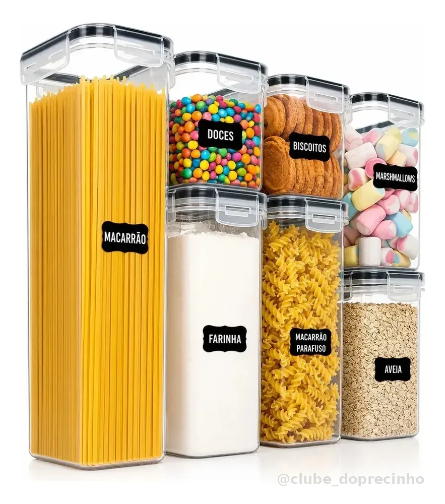 Pote Hermetico Kit 07 Trava Plastico Organizador Mantimento