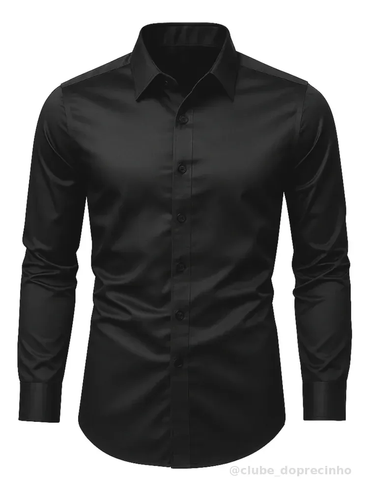 Camisa Social Masculina Slim Fit Premium Passa Facil Preto Liso G