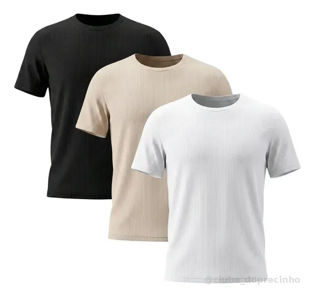 Kit 3 Camisetas Masculina Canelada Americana Gola Careca