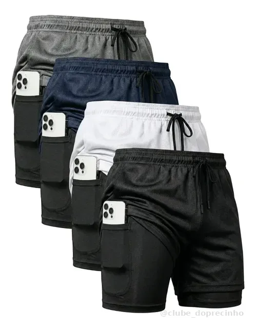 Kit 4 Shorts 2 Em 1 Duplo Dryfit Masculino Compressão Térmic