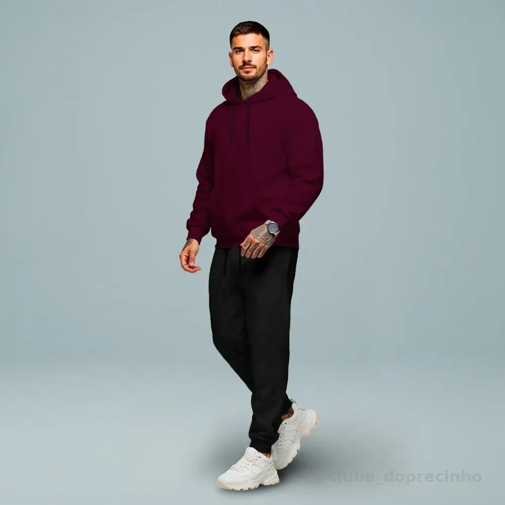 Conjunto Calça E Blusa De Moletom Liso Masculino Unissex M Bordo | Preto