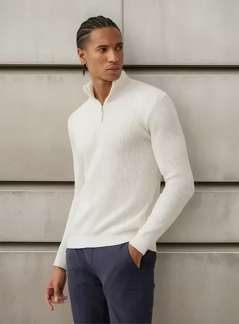 Suéter De Tricot Masculino Gola Zíper Opus
