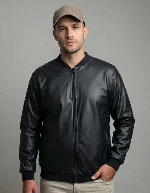Jaqueta Bomber Courino Masculina Preta Com Zíper