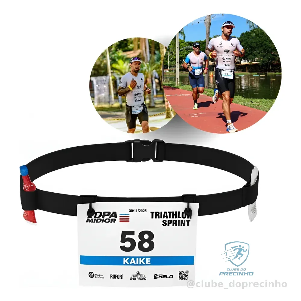 Cinto Porta Numero Para Corrida Triathlon Ciclismo Carbo Gel Preto