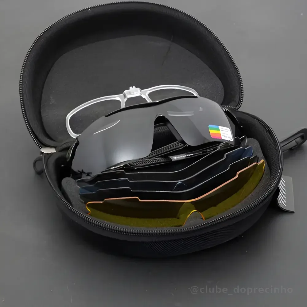 Óculos De Ciclismo Rockbros 5 Lentes + Headband Clip De Grau Cor Preto