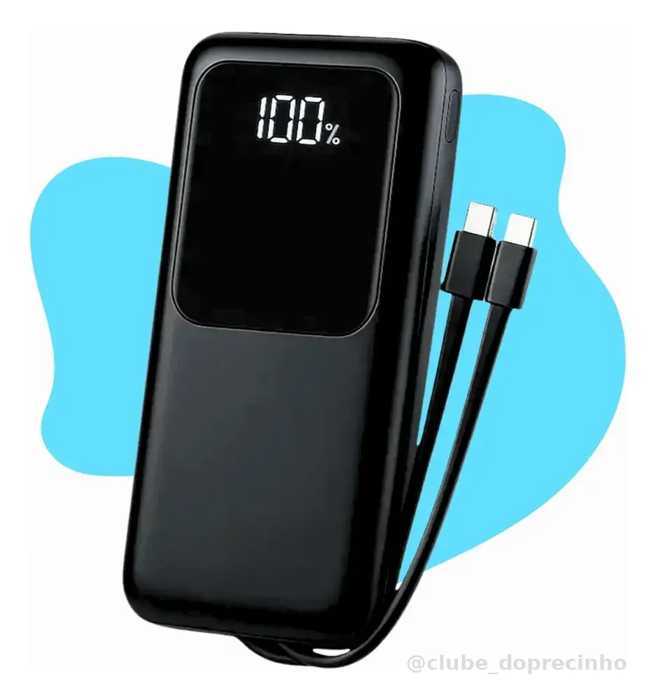 Carregador Portátil 20000 Turbo 22.5w Power Bank Premium Universal Rápido Voo Transporte Aéreo Para Samsung iPhone Xiaomi Motorola Celular Smartwatch Tablet Casenn Preto