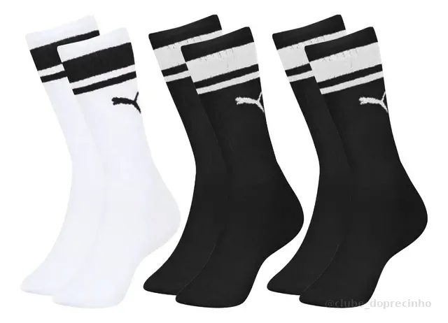 Kit 3 Pares Meia Puma Cano Alto Masculina Esportiva Original