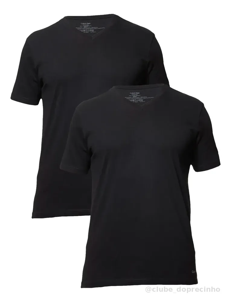 Kit Com 2 Camisetas Masculina Crew-neck Calvin Klein Preto Liso M Lisa