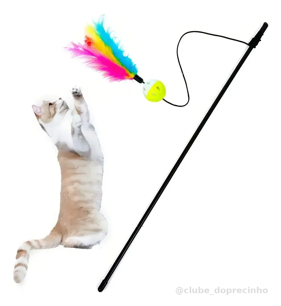 Varinha Interativa para Gatos: Brinquedo com Penas e Bolinha Guizo, 55 cm
