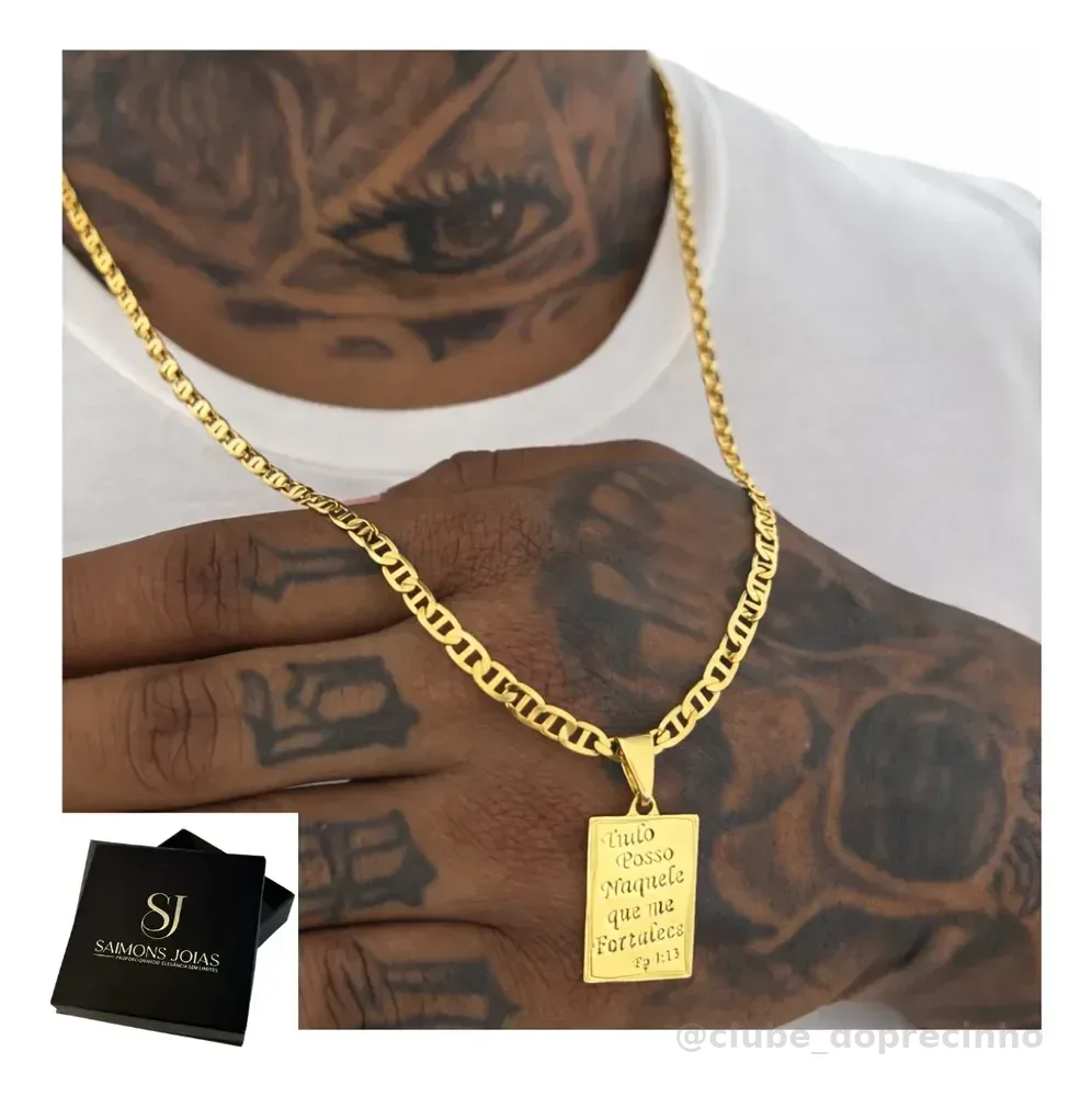 Corrente Masculina Moeda Antiga Banhada A Ouro 24k Premium Dourado
