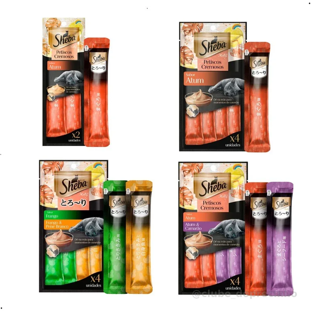 Kit 12 cartelas Sheba Gatos Sachê para Gatos Petisco Cremoso para Gato Petisco para Gato Sheba