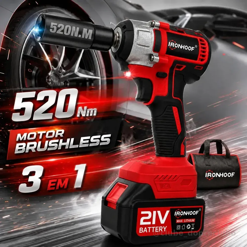 Chave Impacto Bateria Potente Sem Fio Brushless Parafusadeira 2 Bateria