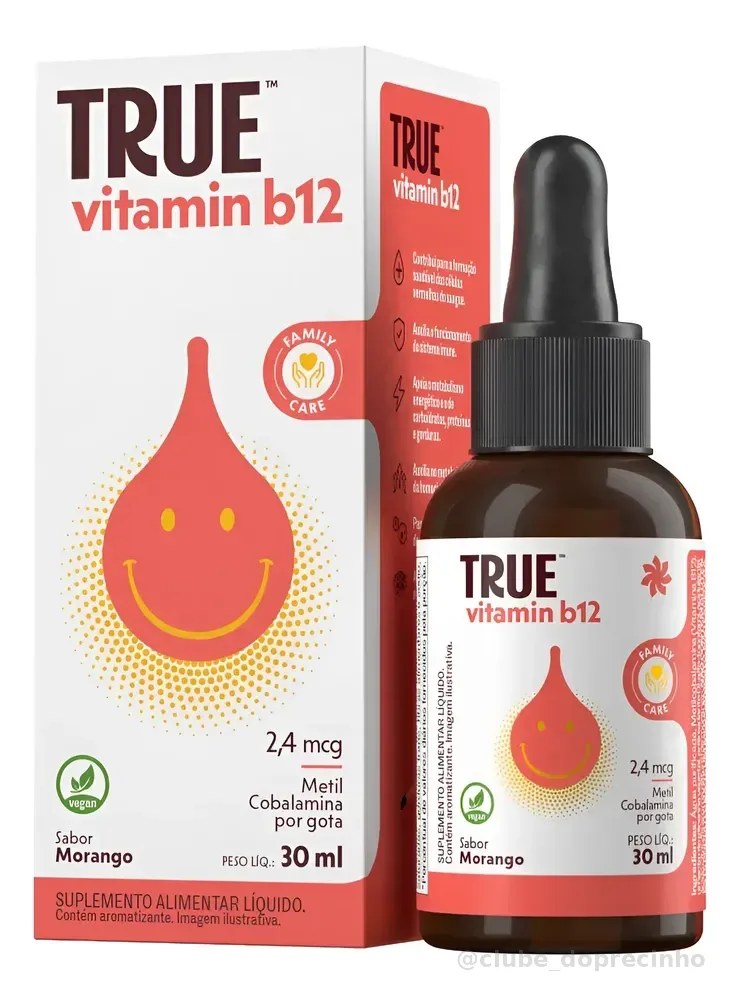 Vitamina B12 Metilcobalamina Liquido Suplemento True Source Morango 30ml