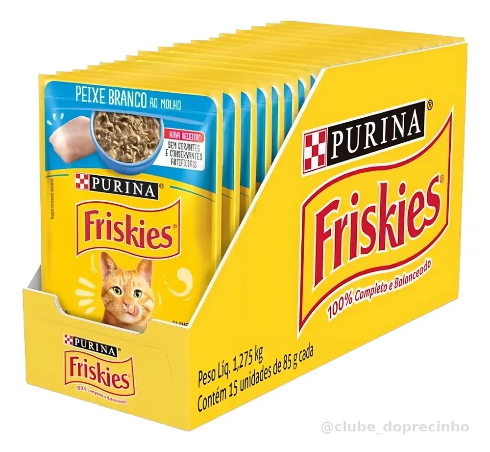 Ração Úmida Gatos Peixe Branco Molho 85g 15 Sachês Friskies