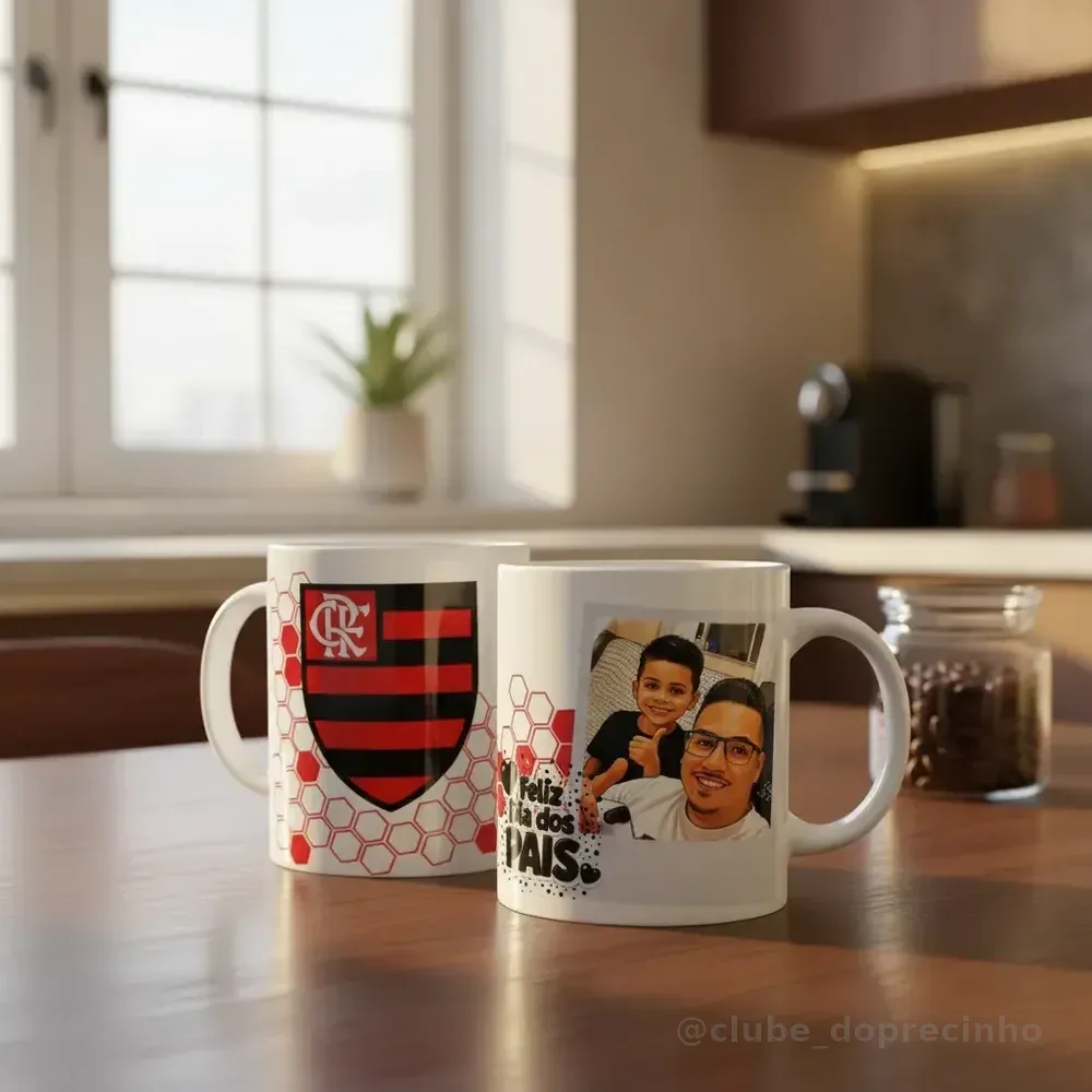 Caneca Personalizada Presente Dia Dos Pais C/foto E Time Branco Flamengo