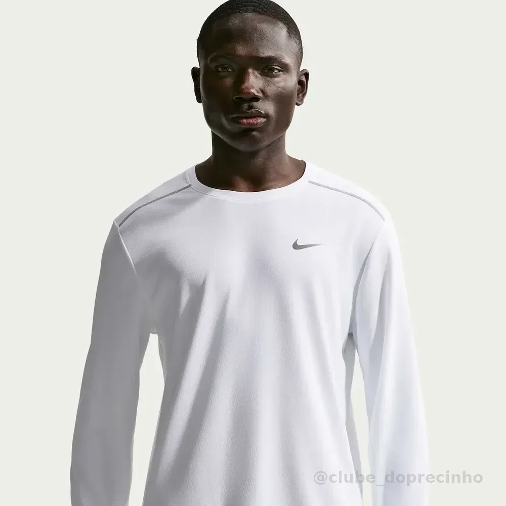 Camiseta Dri-fit Nike Manga Longa Uv Miler Masculina Branco Ggg