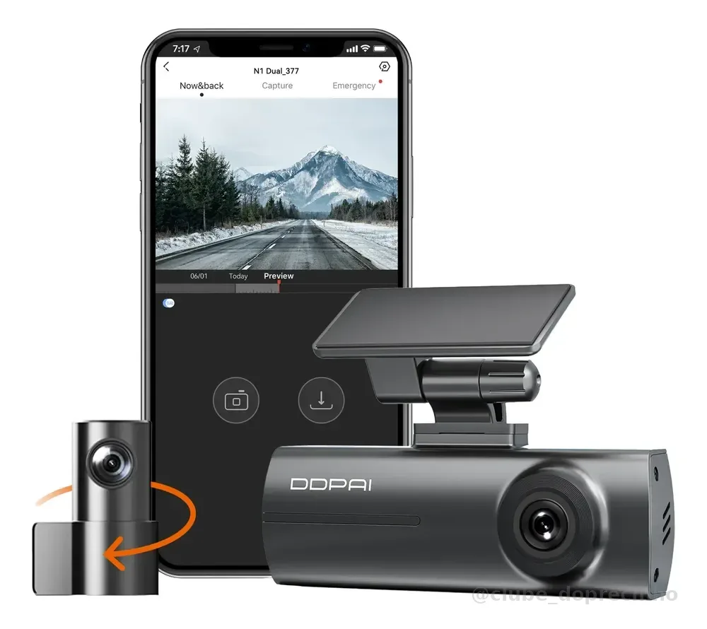 Câmera Veicular Ddpai N1 Dual 1296p+1080p 135° Nightvis App N1 Dual(sem Cartão Sd)