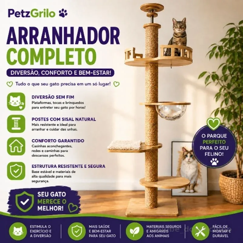 Arranhador Torre árvore para Gatos com Rede Acrílica e Plataforma Panorâmica