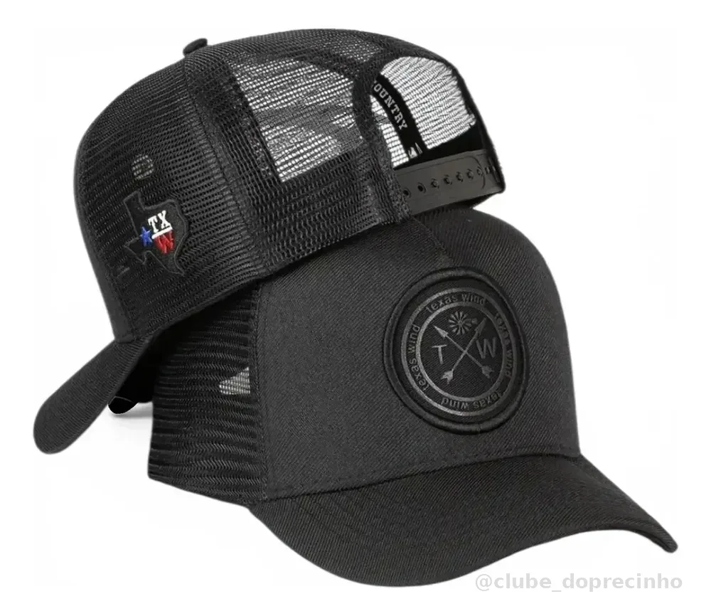 Boné Masculino Trucker Country Rendinha Aba Curva Telinha Cor Preto Tamanho Único