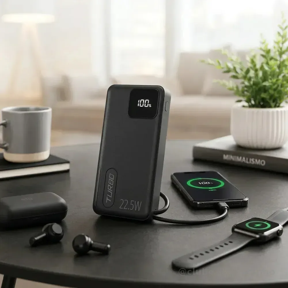 Power Bank 10000mAh Carregador Portátil Turbo 22,5W PD USB-C Carga Rápida 4 Portas Display Digital Bateria Externa Cabo Incluído Proteção Sobrecarga Universal Android iOS Brasiliana Tech