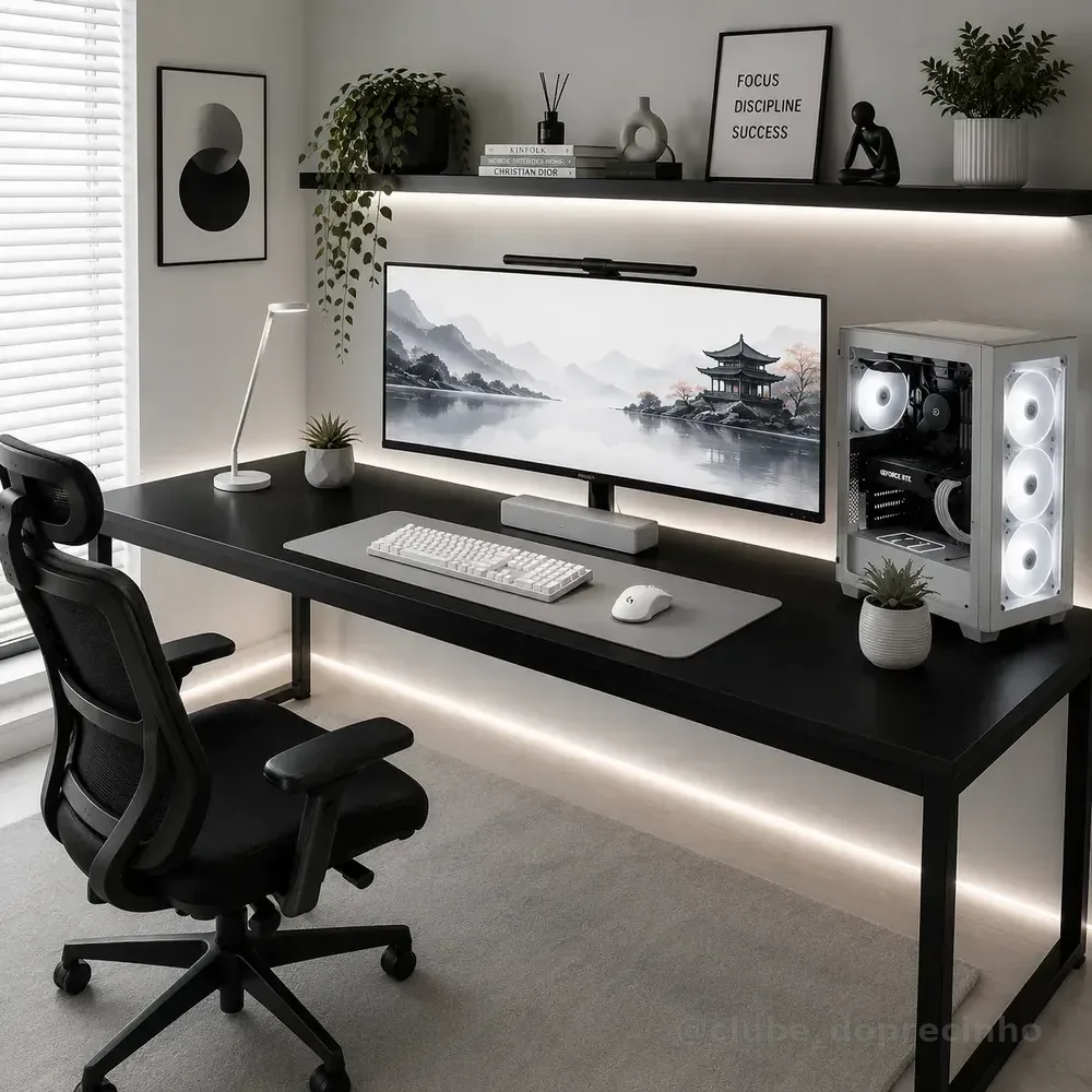 Mesa Para Setup Gamer 150cm Industrial Escritório Pés Aço Preto