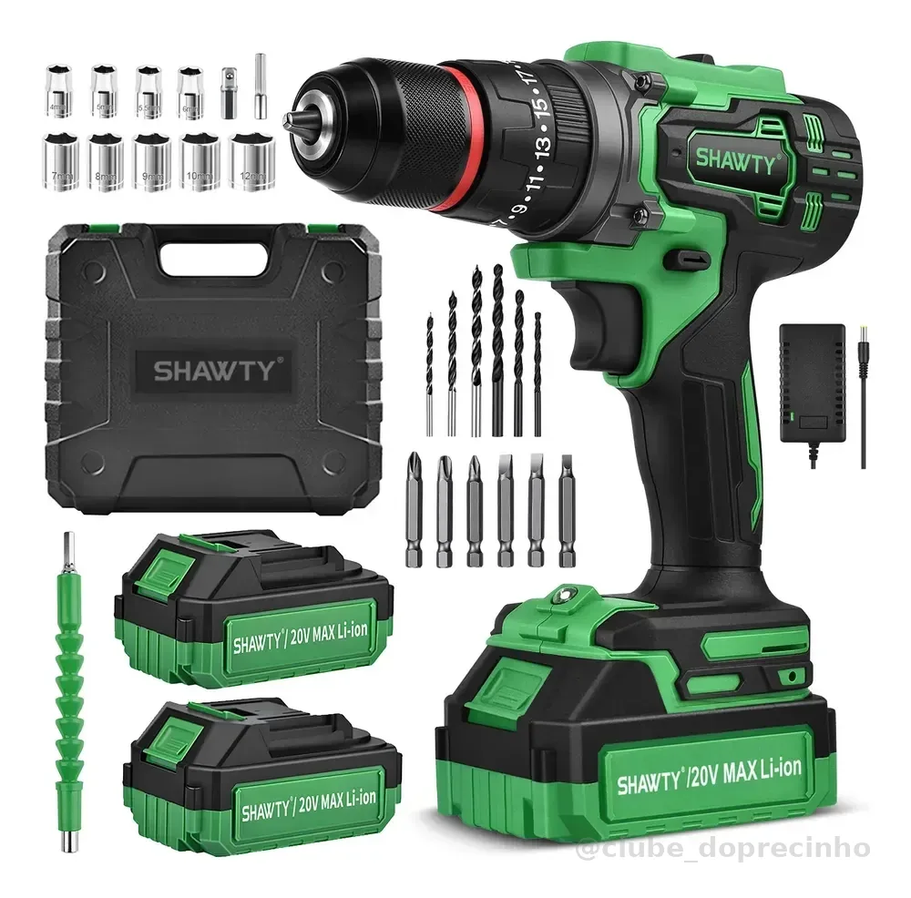 Shawty 20v Parafusadeira Furadeira Sem Fio 48n.m 2 Bateria Verde-escuro 127/220v