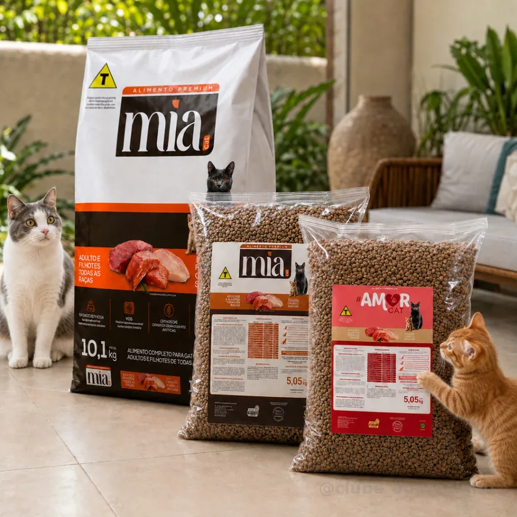 Ração Gato Filhote e Adulto 10kg Mia Cat Sabor Carne Salmão e Frango