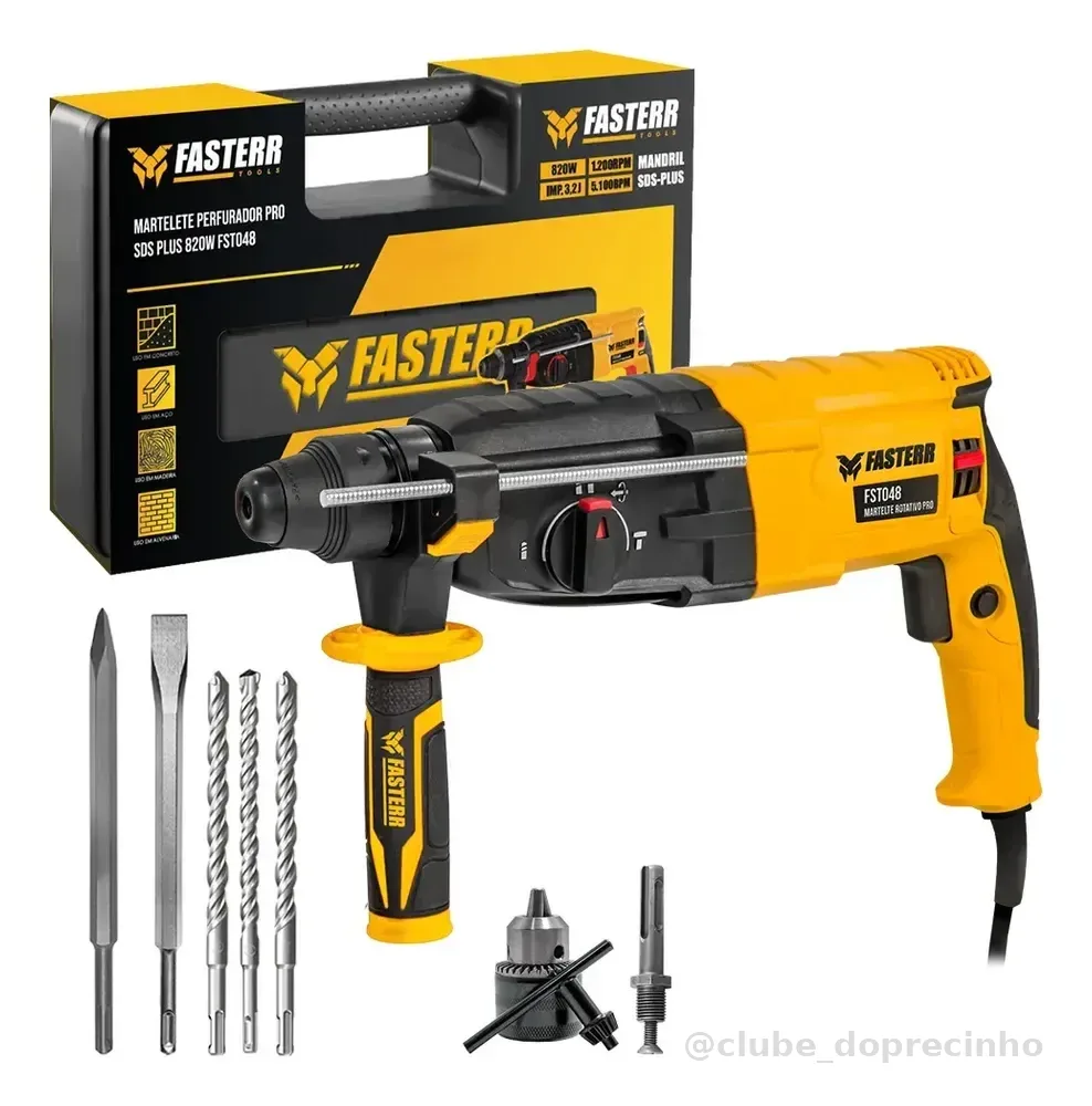 Martelete Perfurador Rompedor 820w Fasterr com Kit acessorios Cor Amarelo Frequência 50