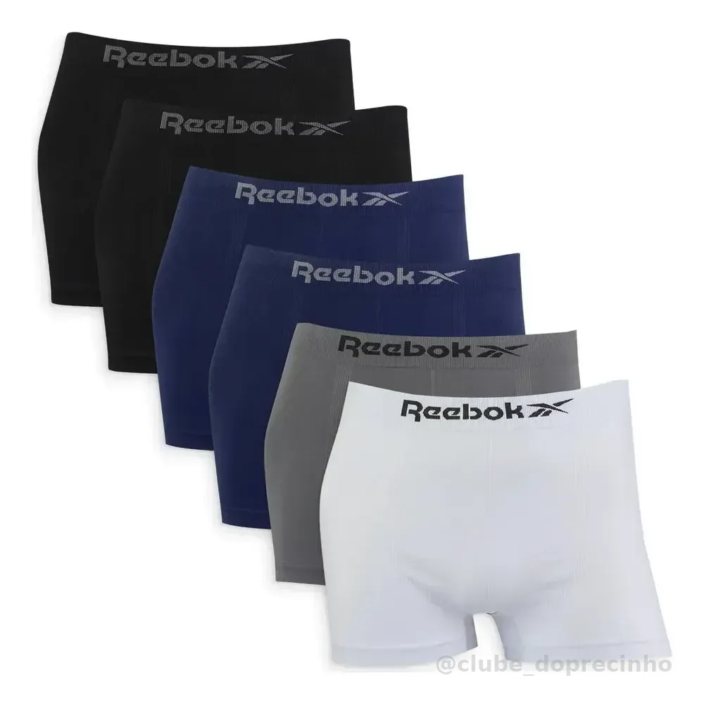 Kit 6 Cuecas Boxer Reebok Sem Costura Microfibra Original Sortidas M