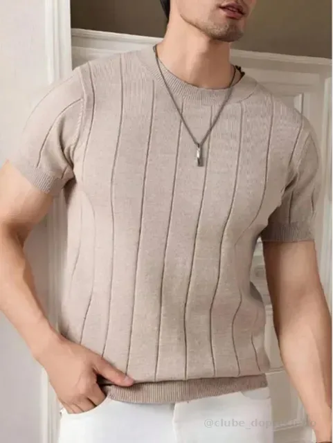 Blusa Masculina Básica Manga Curta Canelada Tricot Modal