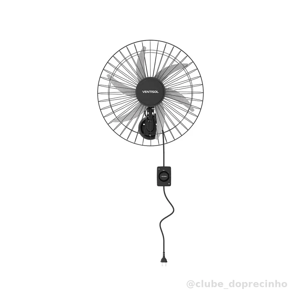 Ventisol Ventilador de Parede Oscilante, Steel, Preto/Prata, 50cm, Bivolt