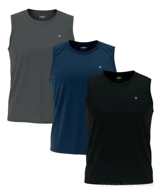 Kit 3 Regata Dry-fit Lisa Masculina Sandrini Academia Casual
