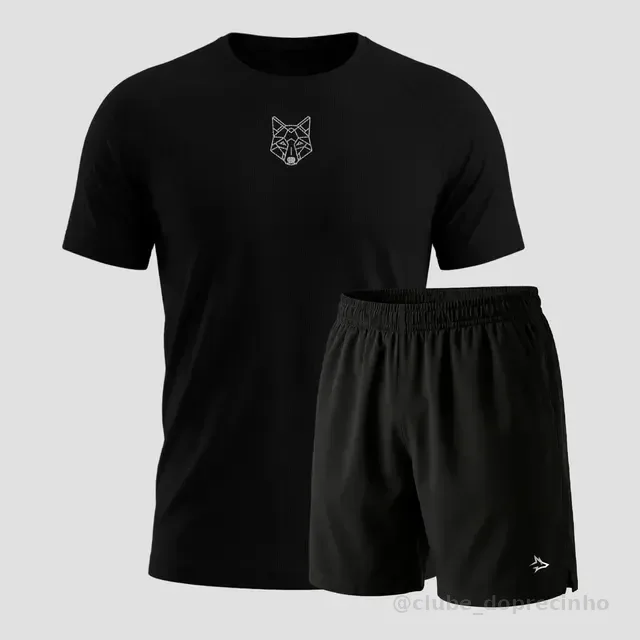 Kit Bermuda Lobo+camiseta Lobo Dry Fitness Academia Alpha
