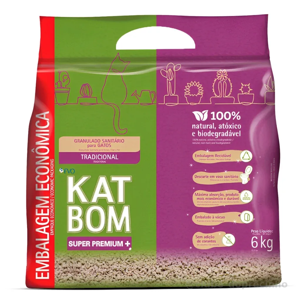 Areia Higiênica Katbom Para Gatos Granulado Tradicional 6kg