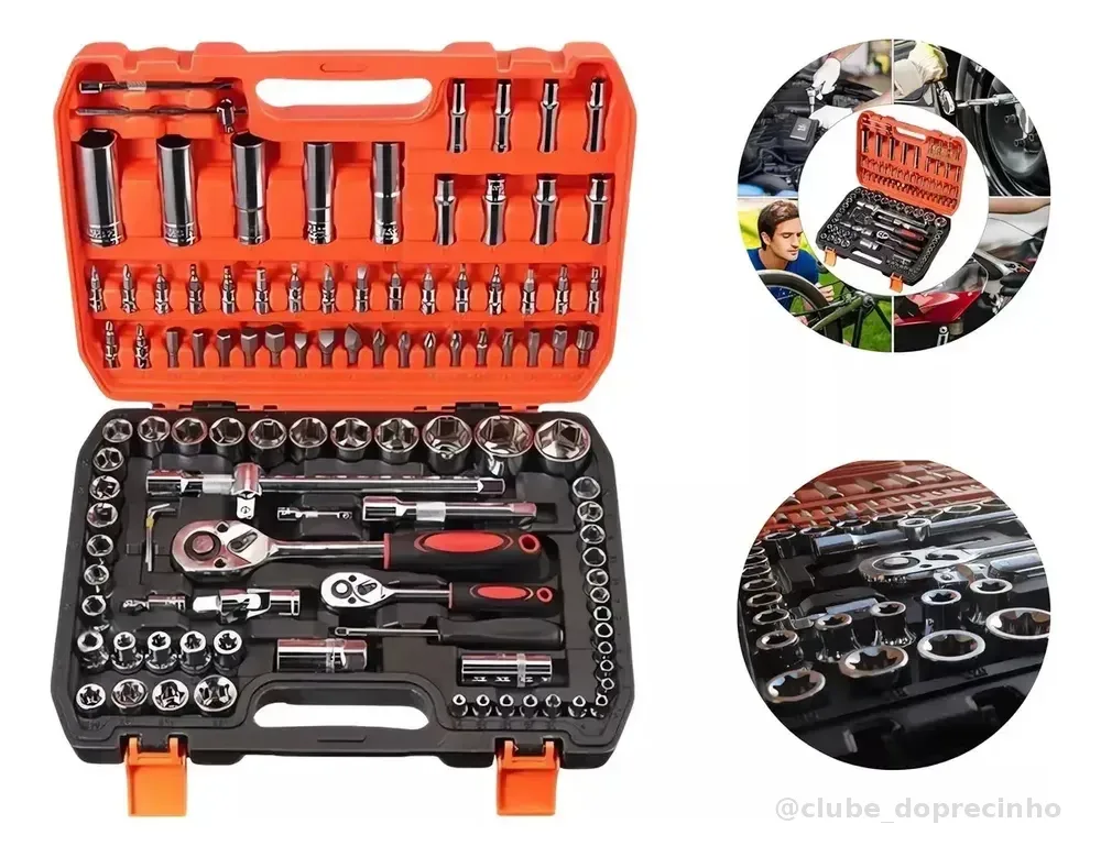 Kit 108 Peças Soquete 1/2aço Crv Profissional rega Prateado