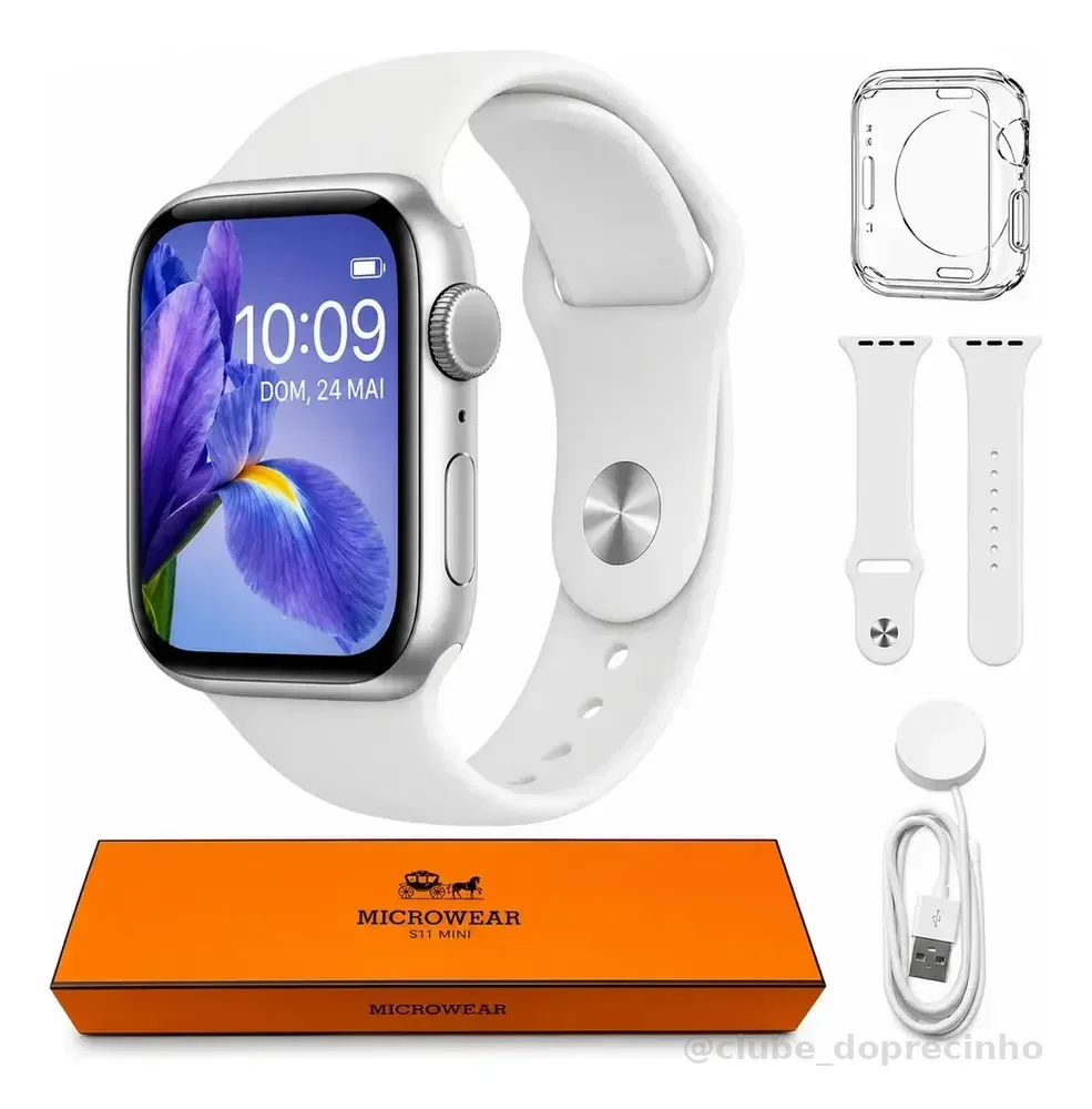 Relogio Microwear Smartwatch S11 Mini Series 11 42mm Whatsapp Gps Nfc Modo Esporte Fitness inteligente Prateado Branco