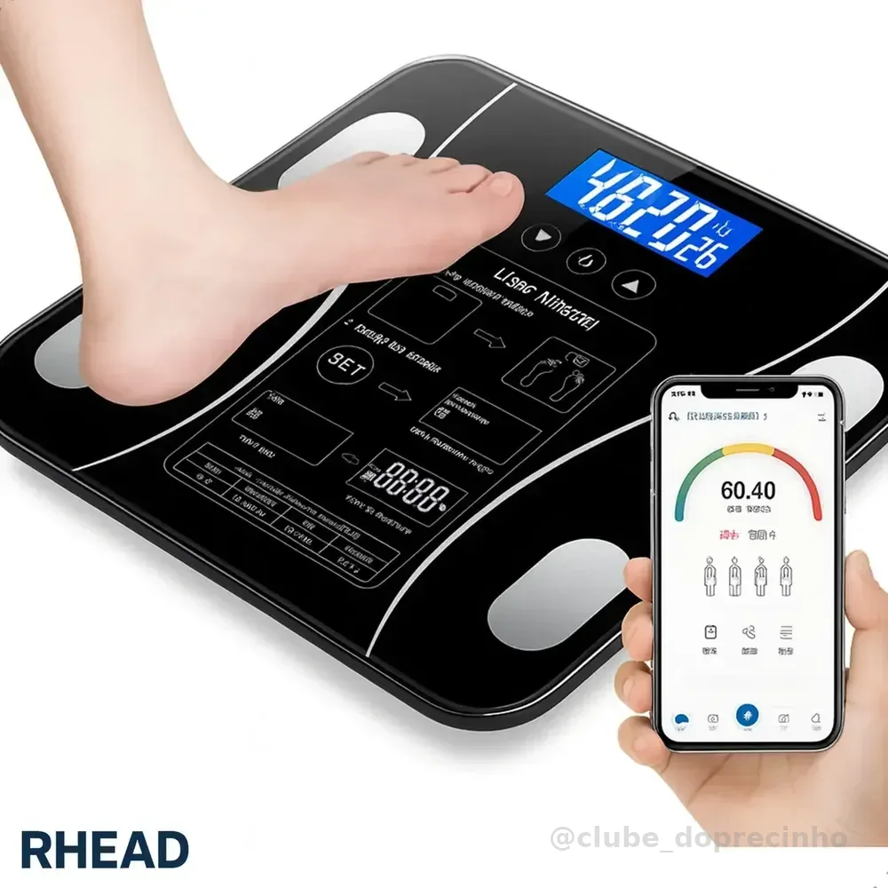 Balança corporal bioimpedância digital aplicativo bluetooth Android Ios cor preto pilha AAA