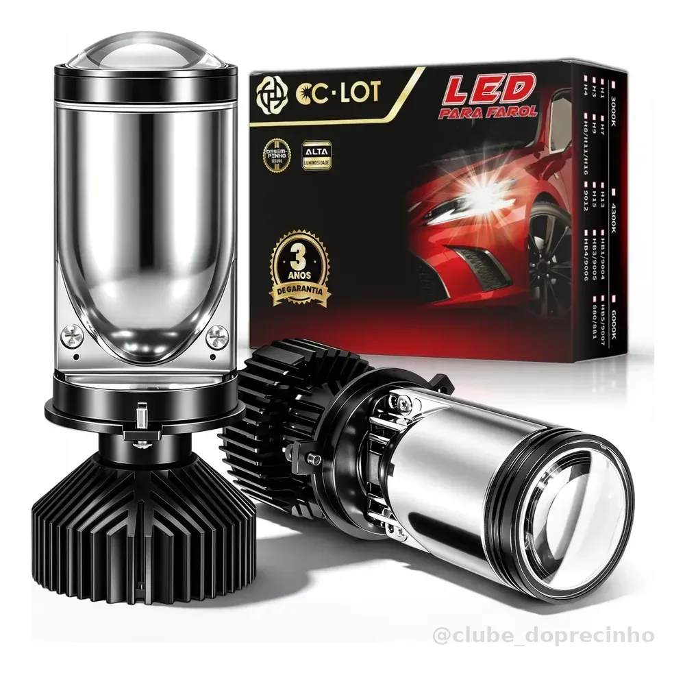 Kit Lampada Ultra Led H4 Cc Lot Grande Projetor Farol Carro H4 Preto Branco-frio