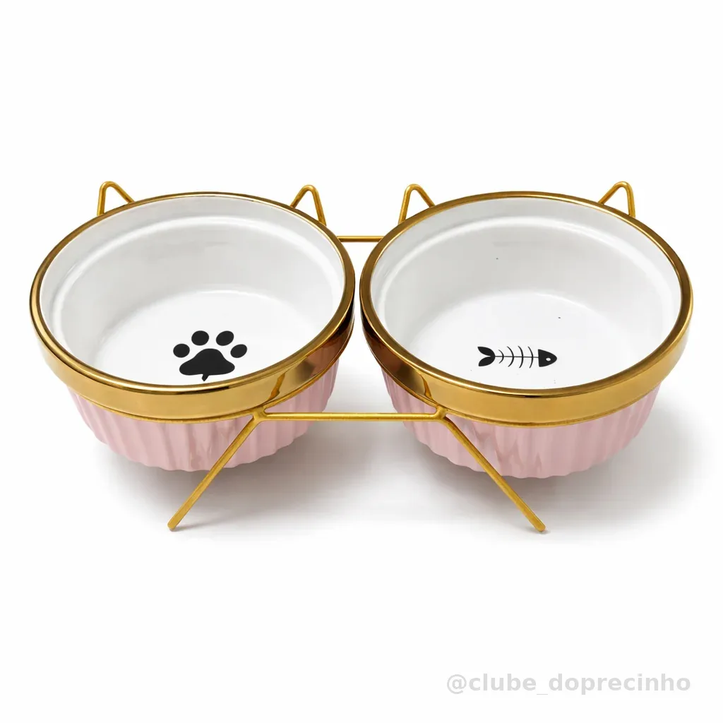 Comedouro  Bebedouro duplo elevado ceramica Caes Gatos Pets persa