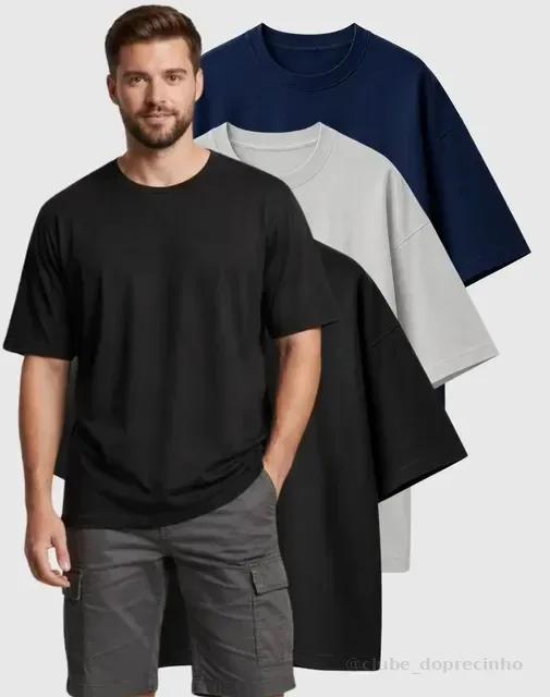 Kit Camisa Oversized Masculino Blusa Streetwear Algodão