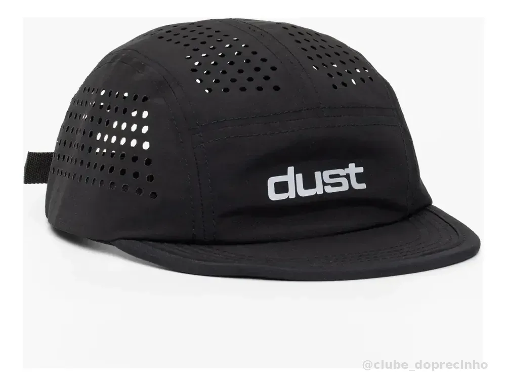 Boné Five Panel Corrida Performance Airtech Preto Aba Curta Esportivo Dust Company Strapback Ajustável Ultraleve Ventilado