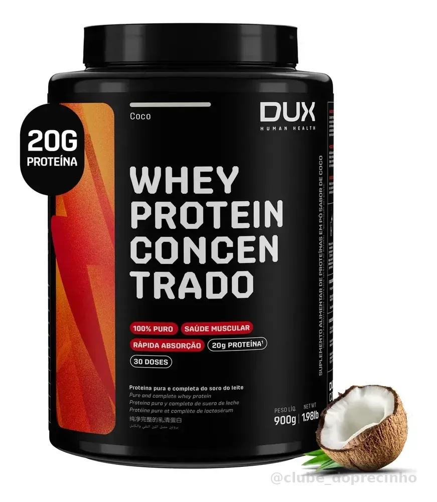 DUX HUMAN HEALTH Whey Protein Concentrado Suplemento 900g Sabor Coco