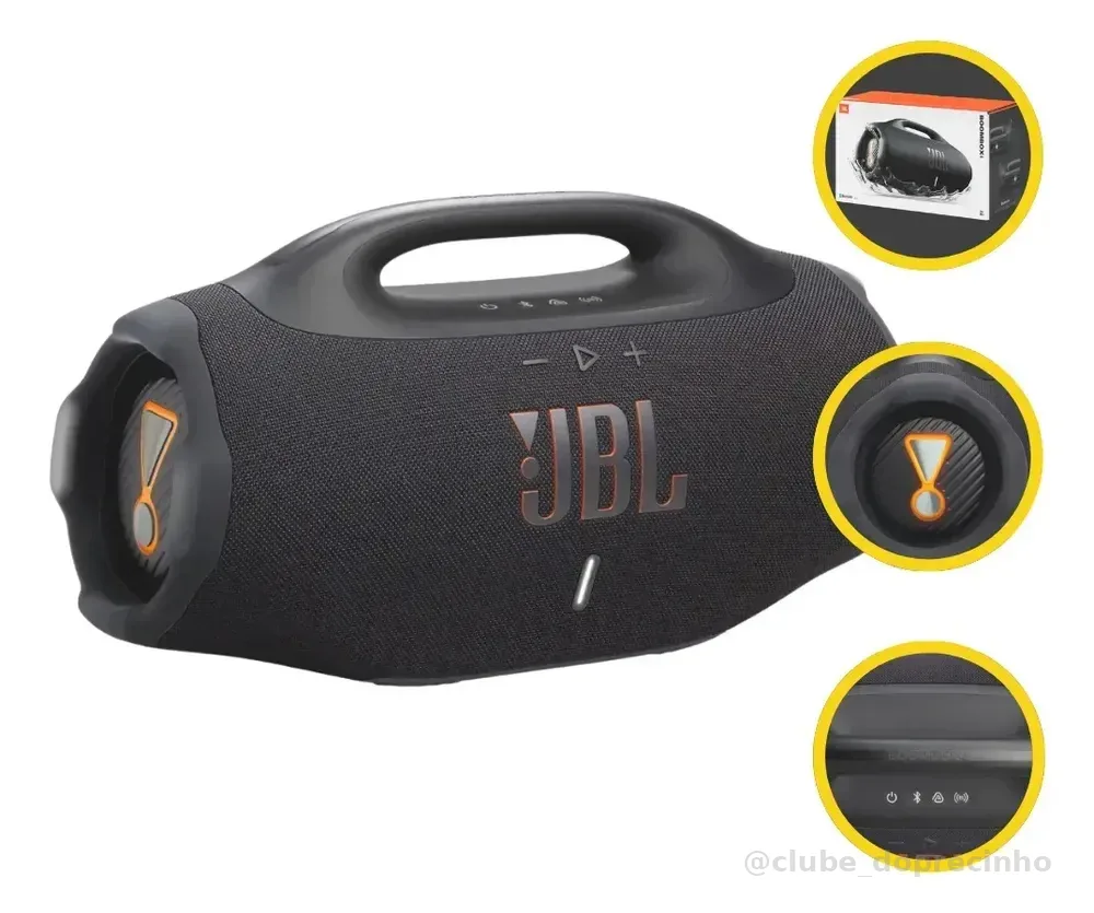 Caixa de Som Bluetooth Boombox 4 JBL, com AI Sound Boost, até 34h de bateria, IP68 e Áudio Lossless – Preta