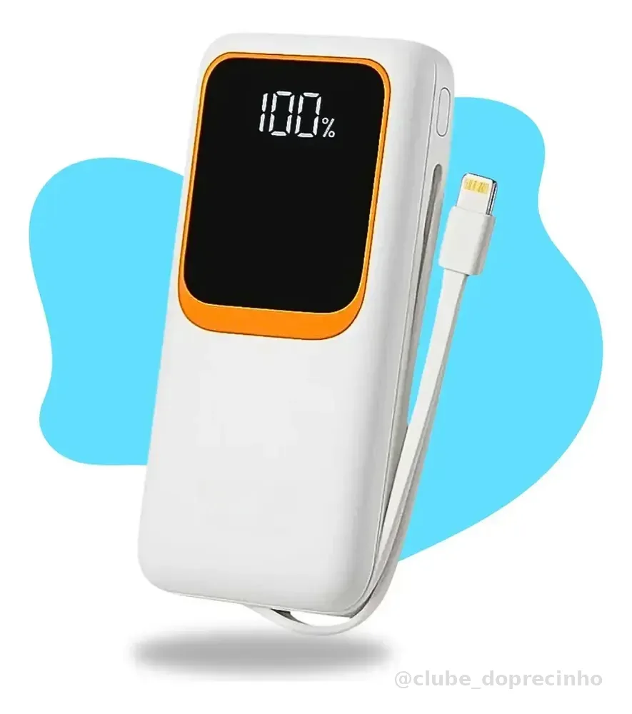Carregador Portátil 20000 Turbo 22.5w Power Bank Premium Universal Rápido Voo Transporte Aéreo Para Samsung iPhone Xiaomi Motorola Celular Smartwatch Tablet Casenn Branco