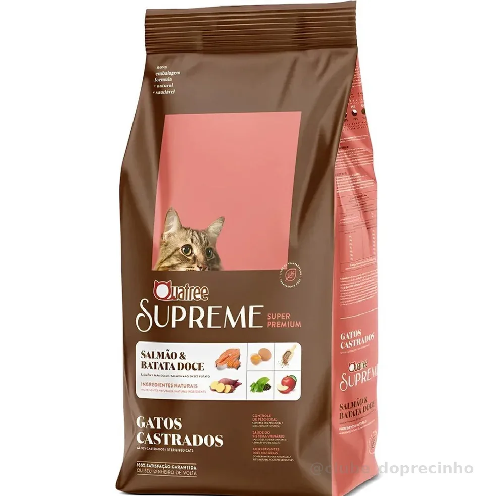 Ração Quatree Supreme Gato Castrado Salmão Batata Doce 10,1kg super premium controle de peso