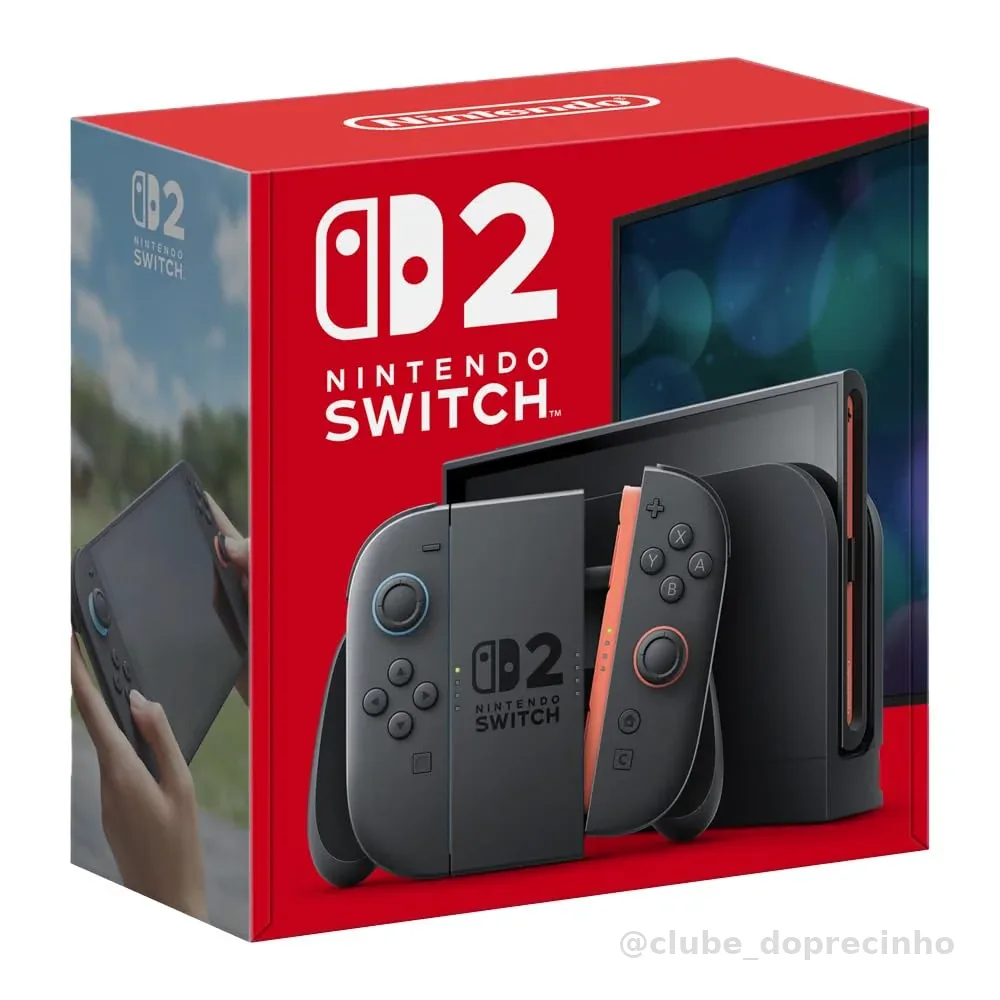 Nintendo, Console, Nintendo Switch 2, Nacional, Portátil e Doméstico, Bateria de até 9 Horas, Inclui Joy-Con com Suporte e Alças, 1 ano de Garantia - Modelo Nacional de Tomada