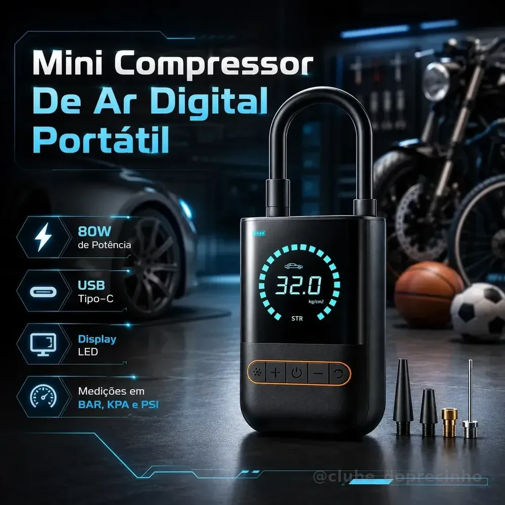 Mini Compressor De Ar Digital Para Pneus Carro Moto Bike 150psi Recarregável 4000mah